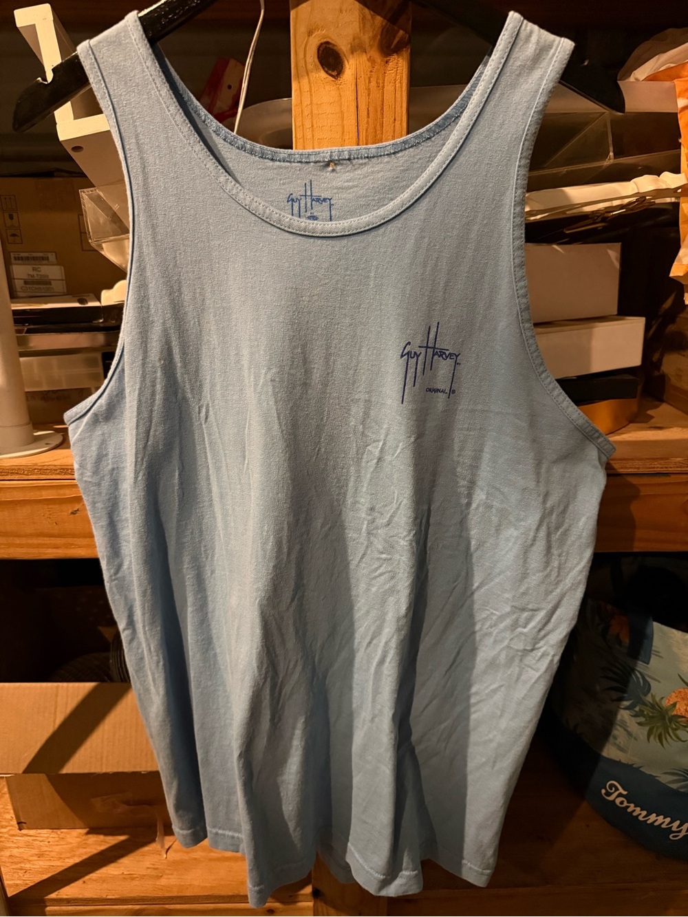 Guy Harvey Sky Blue Cotton Tank Top with Navy Logo